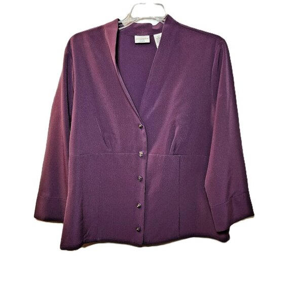 Covington Women’s Size Large Purple Stretch Button Front Blouse 3/4 Sleeve Fitte - Picture 3 of 10